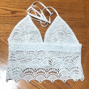 Rehab White Lace Tie Top Crop Top SZ S
